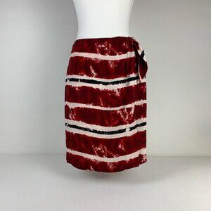 Katherine Kelly Red & White Striped Silk Midi Skirt with Tie Waist - Size 4/S